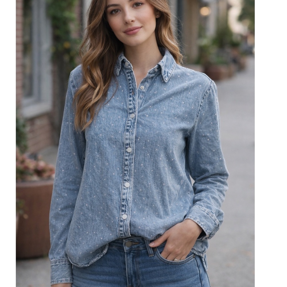 UNIVERSAL THREAD Blue Rhinestone Snap Enclosure Denim Shirt Jacket XS NWOT